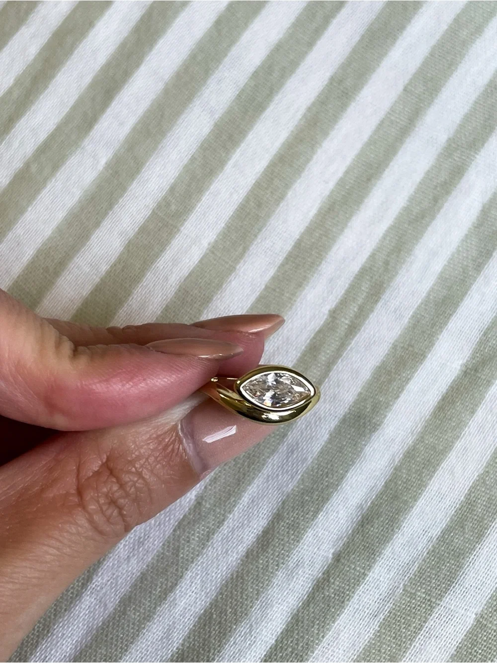 New Marquise East West Cubic Zirconia Swirled Ring 14K Gold Plated Over Brass